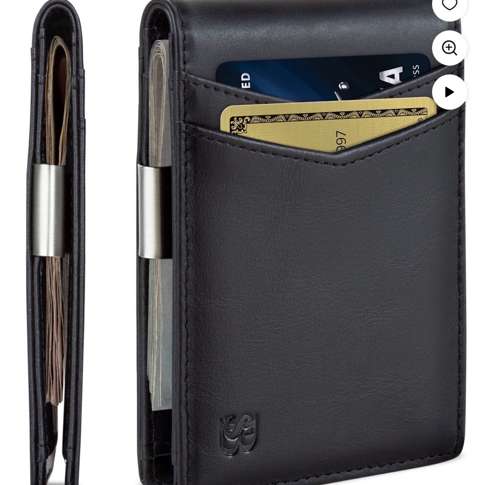 Serman Brands Slim Men's‎ Black Leather Card Wallet  Money Clip NWT